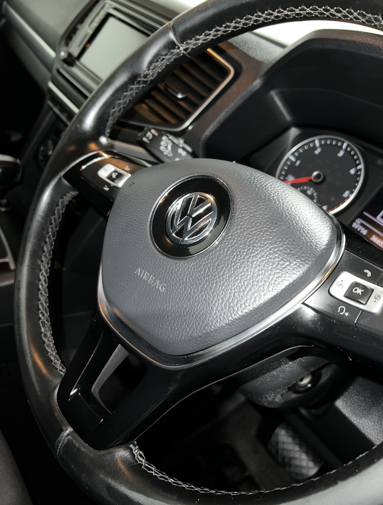 Professionally detailed Volkswagen steering wheel and dashboard